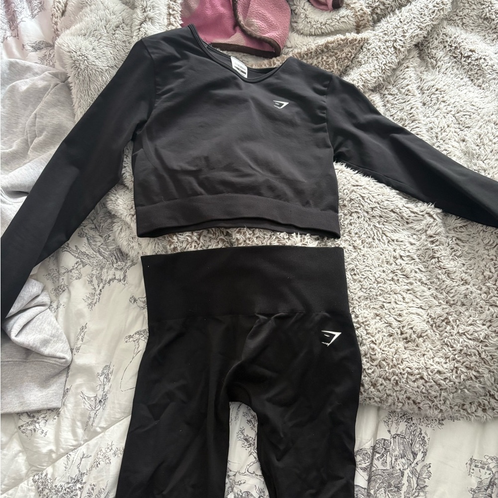 Gymshark Black Long Sleeve Crop Top and Leggings Set